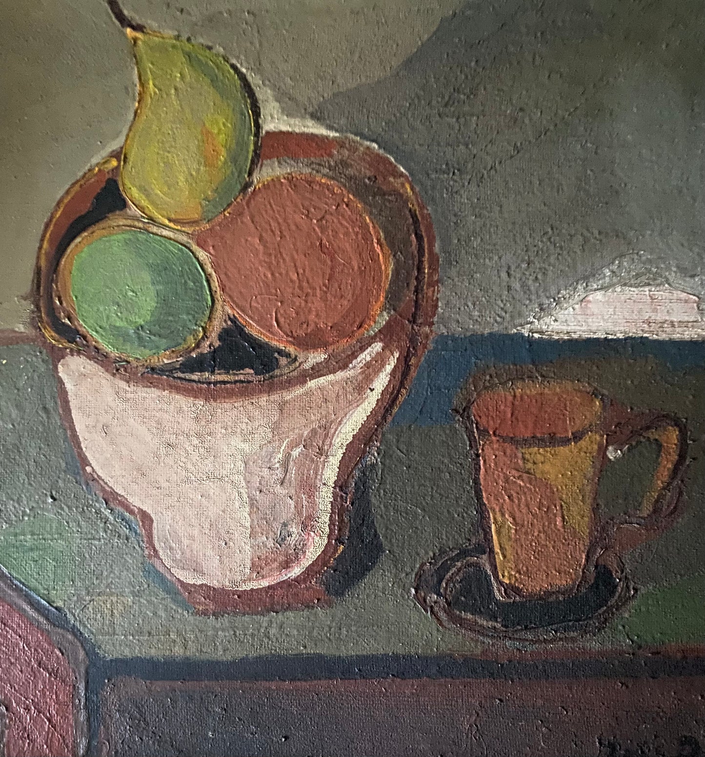 J Delhaye Bowl of Fruit Still Life Oil Painting