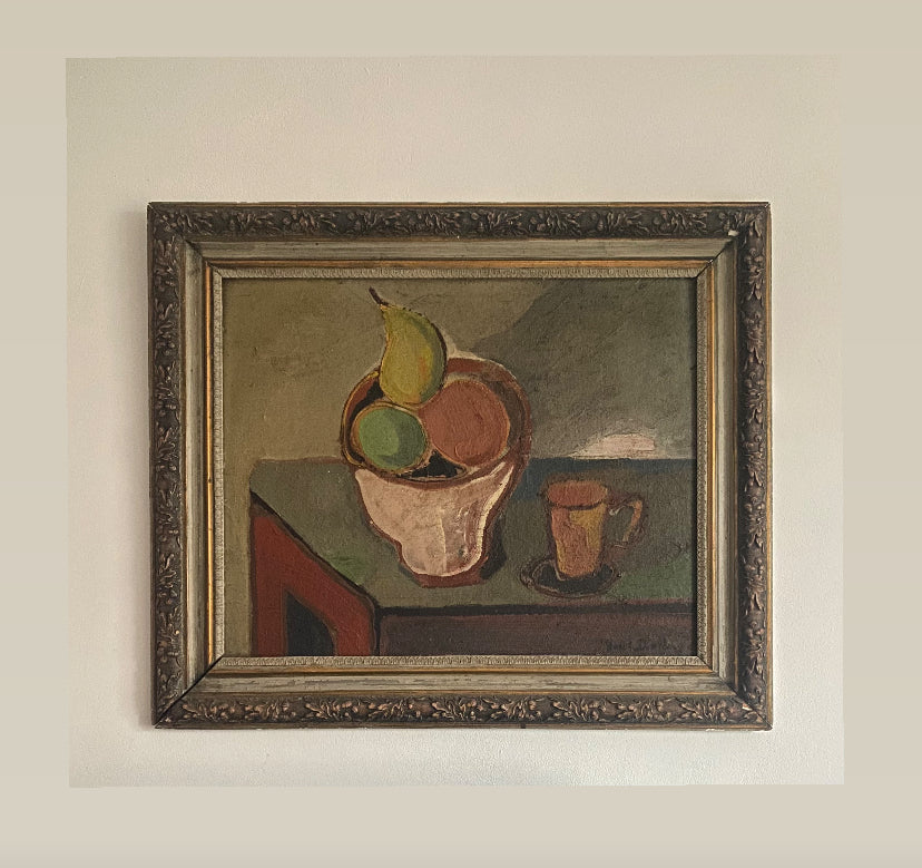 J Delhaye Bowl of Fruit Still Life Oil Painting