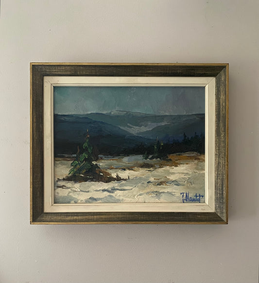 French Christmas Tree Landscape Oil Painting