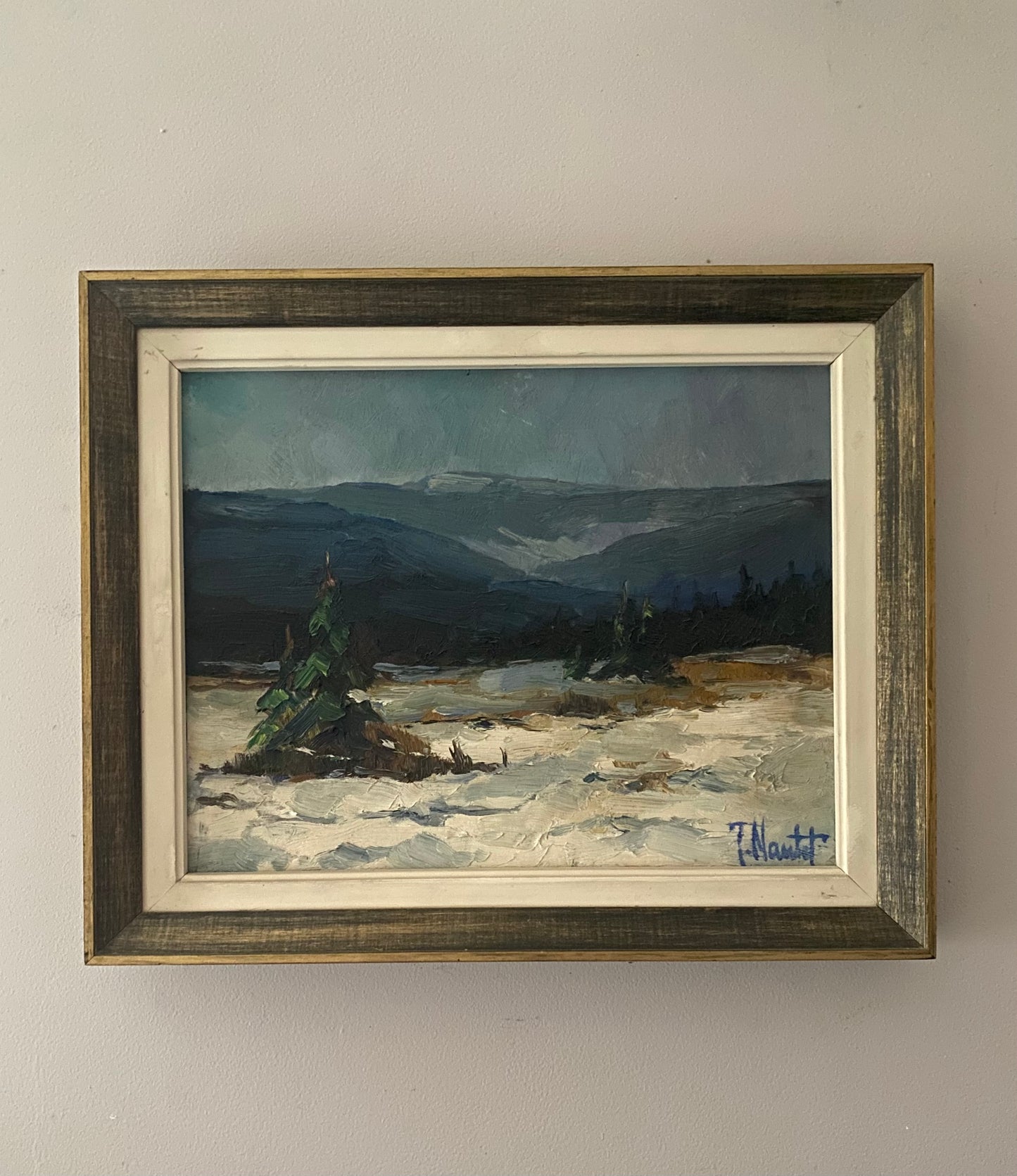 French Christmas Tree Landscape Oil Painting