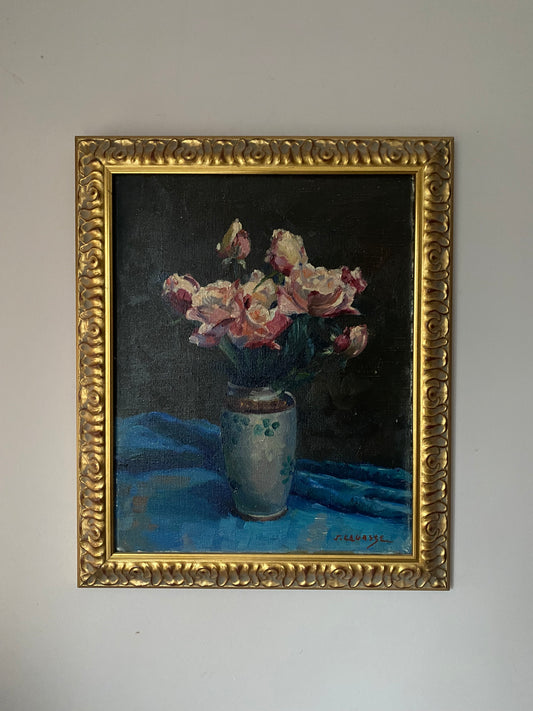 Joseph Lagasse Roses in a Vase Oil Painting