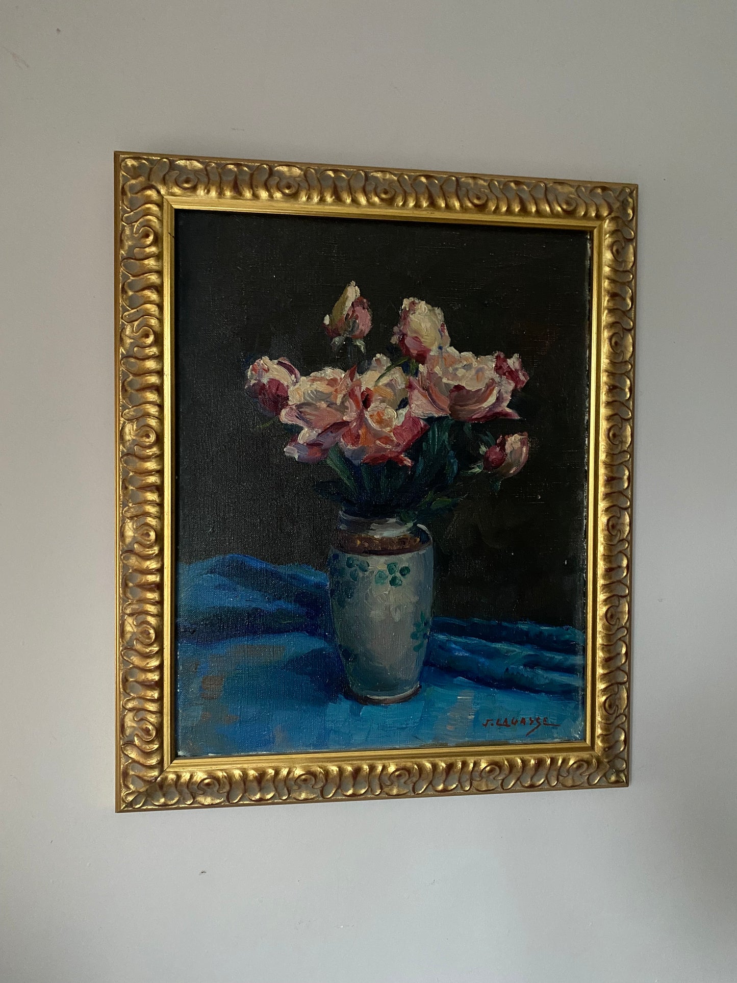 Joseph Lagasse Roses in a Vase Oil Painting