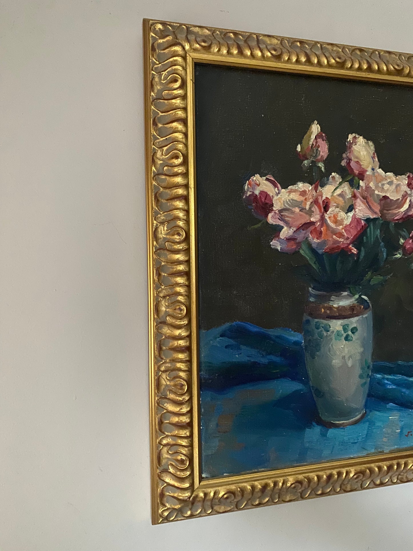 Joseph Lagasse Roses in a Vase Oil Painting