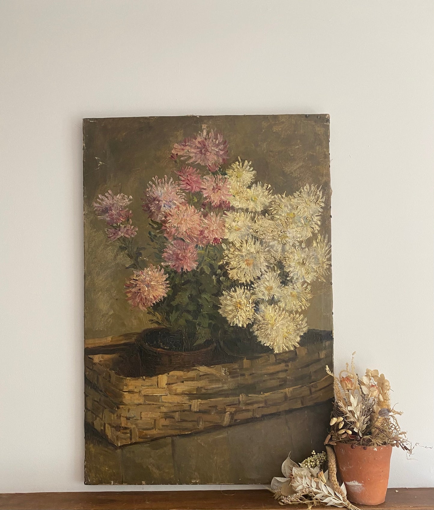 A Basket of Pots and Flowers Oil Painting on Canvas