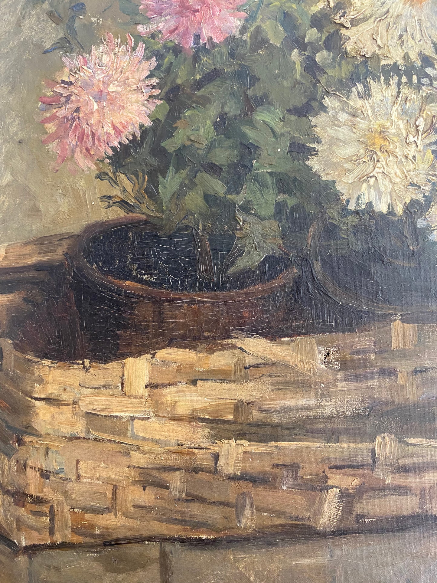 A Basket of Pots and Flowers Oil Painting on Canvas