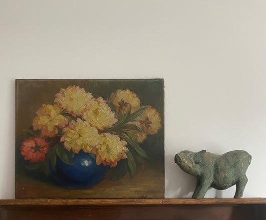 Pretty Peonies in Blue Vase Oil Painting on Canvas