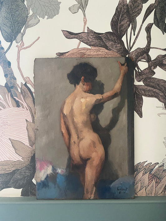 The Shy Nude Oil Painting on Board