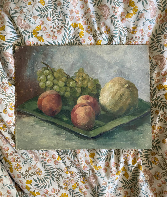 Peachy Green Still Life Oil Painting 1962