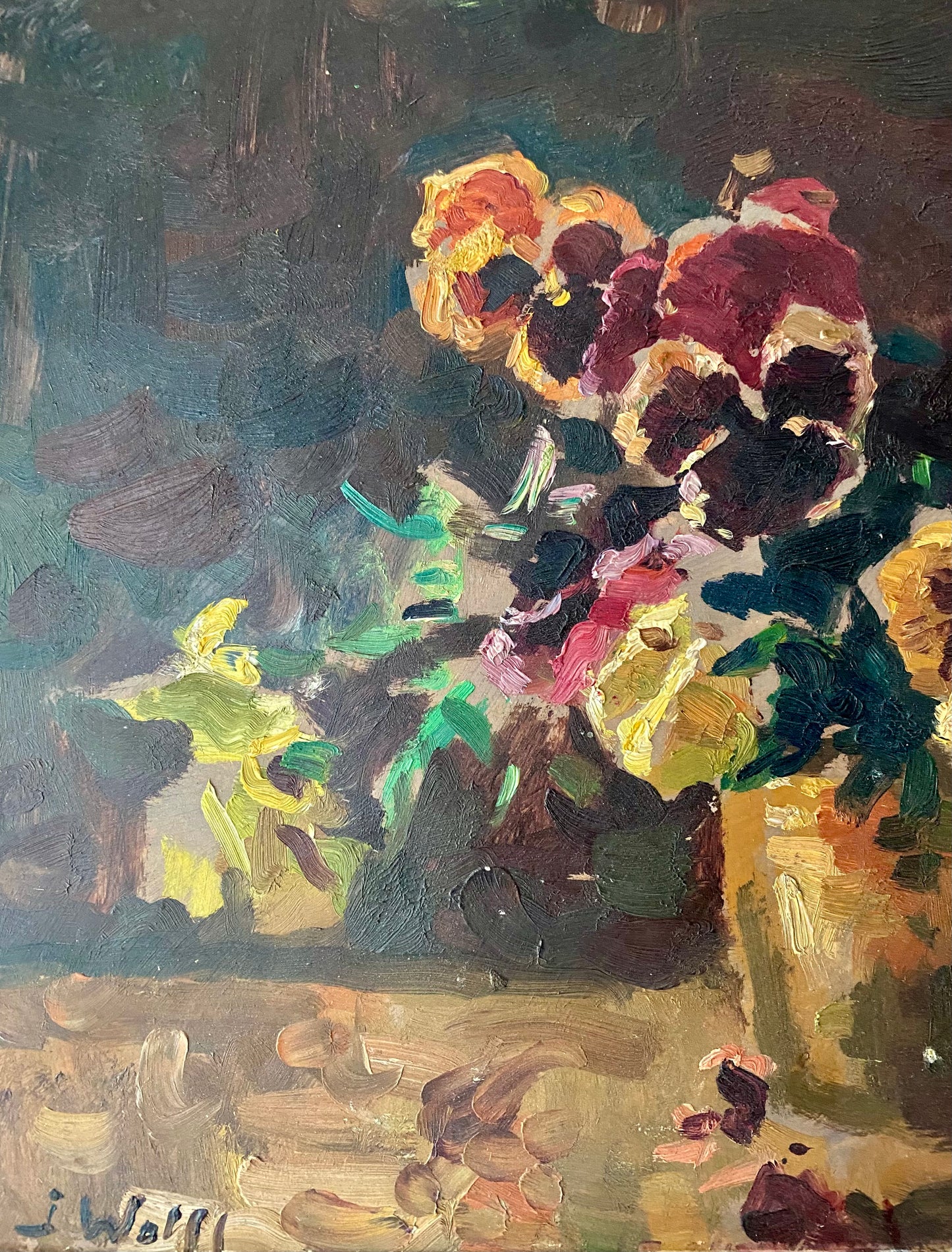 Pansies Floral Oil Painting José Wolff (1885-1964)