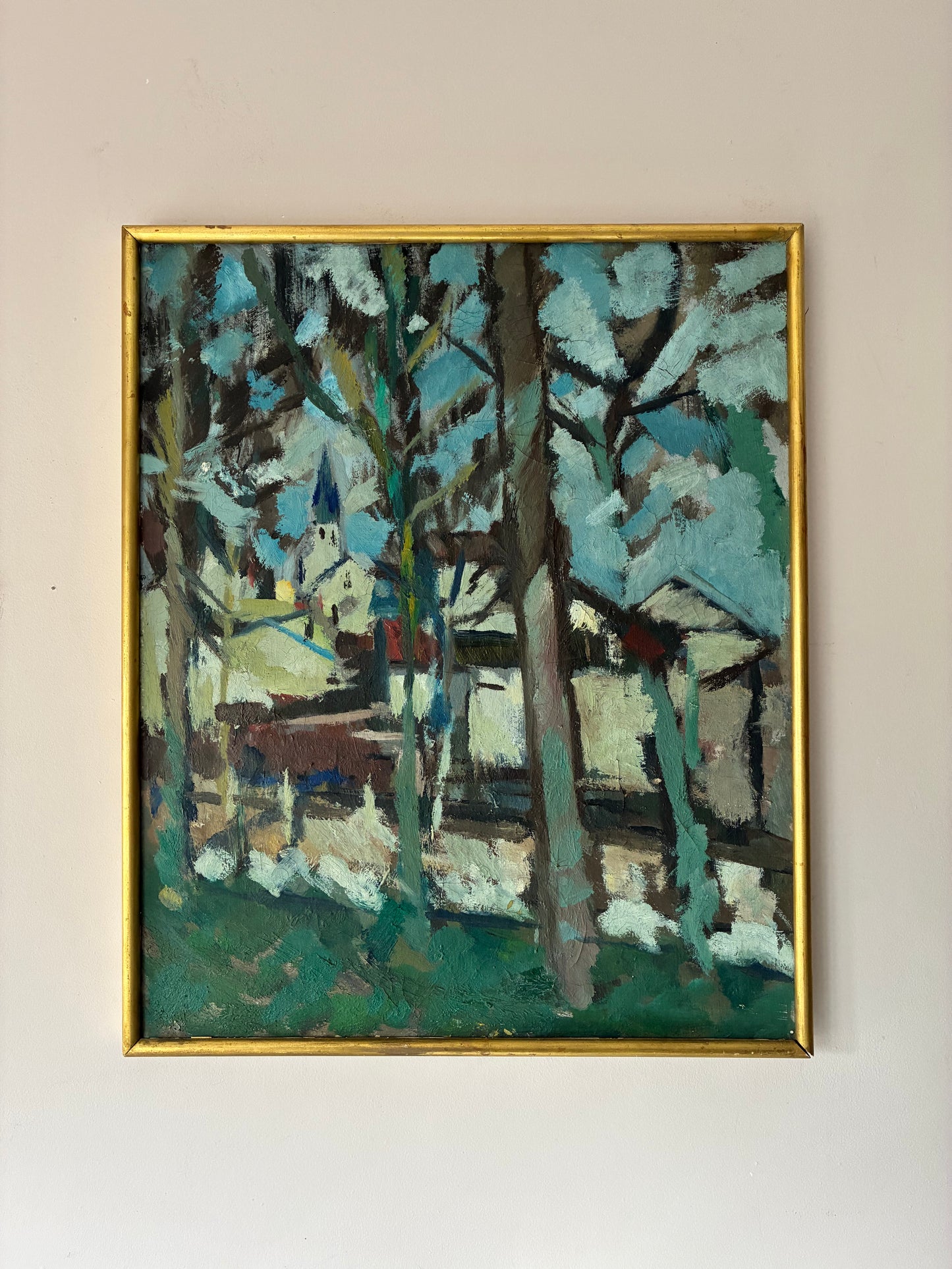 Tree Lined Street Oil Painting
