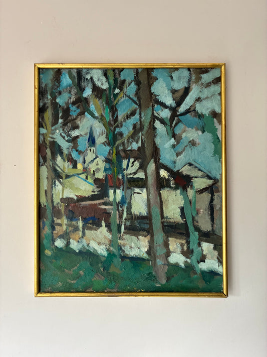 Tree Lined Street Oil Painting