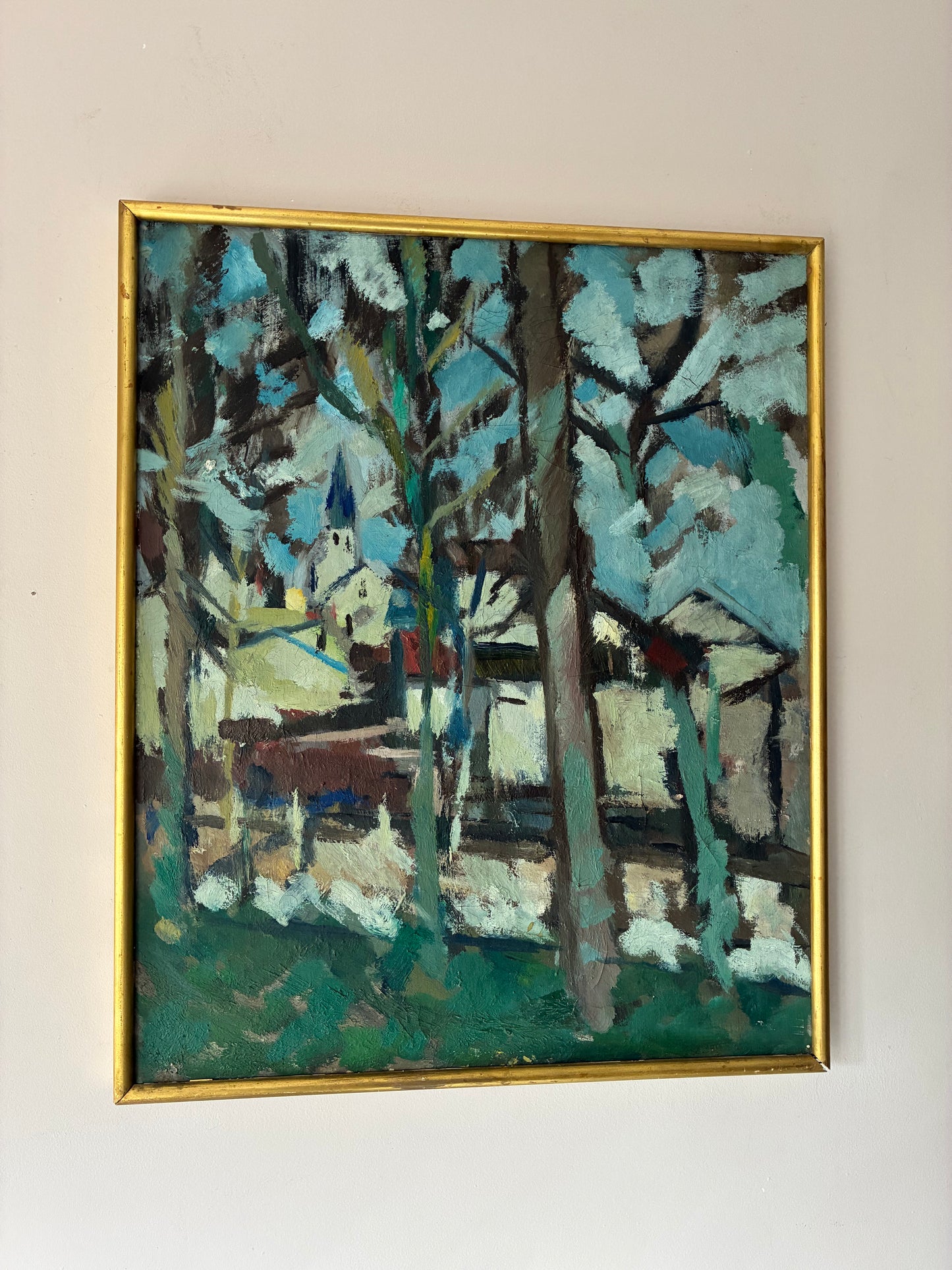 Tree Lined Street Oil Painting