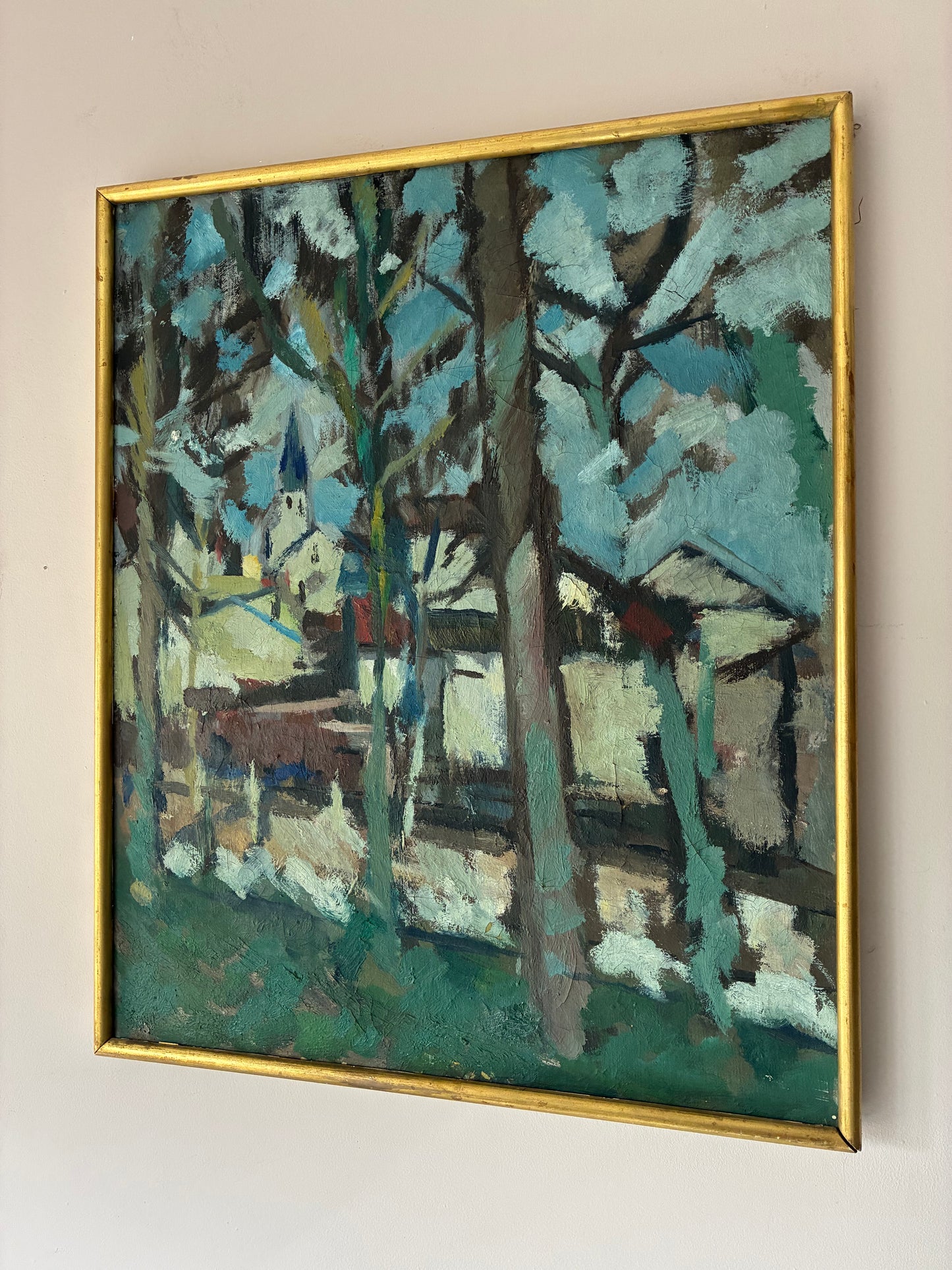 Tree Lined Street Oil Painting