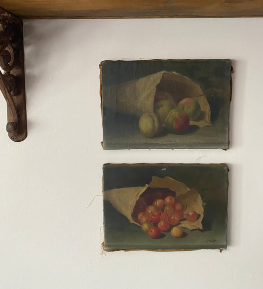 A Pair of French Fruit Oil Paintings on Canvas