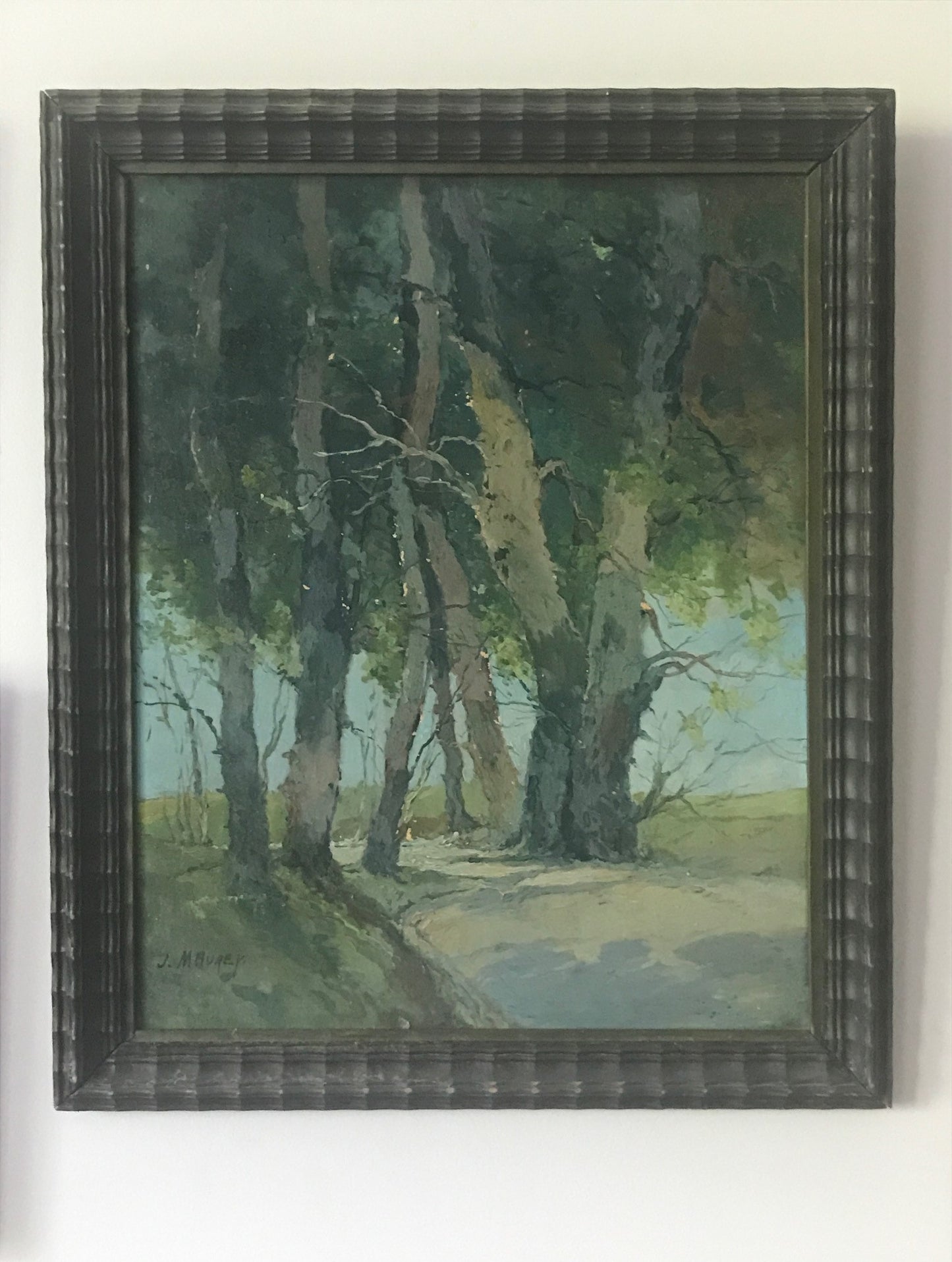 Impressionist Painting of Trees by J. Maurey - Oil on Board Framed