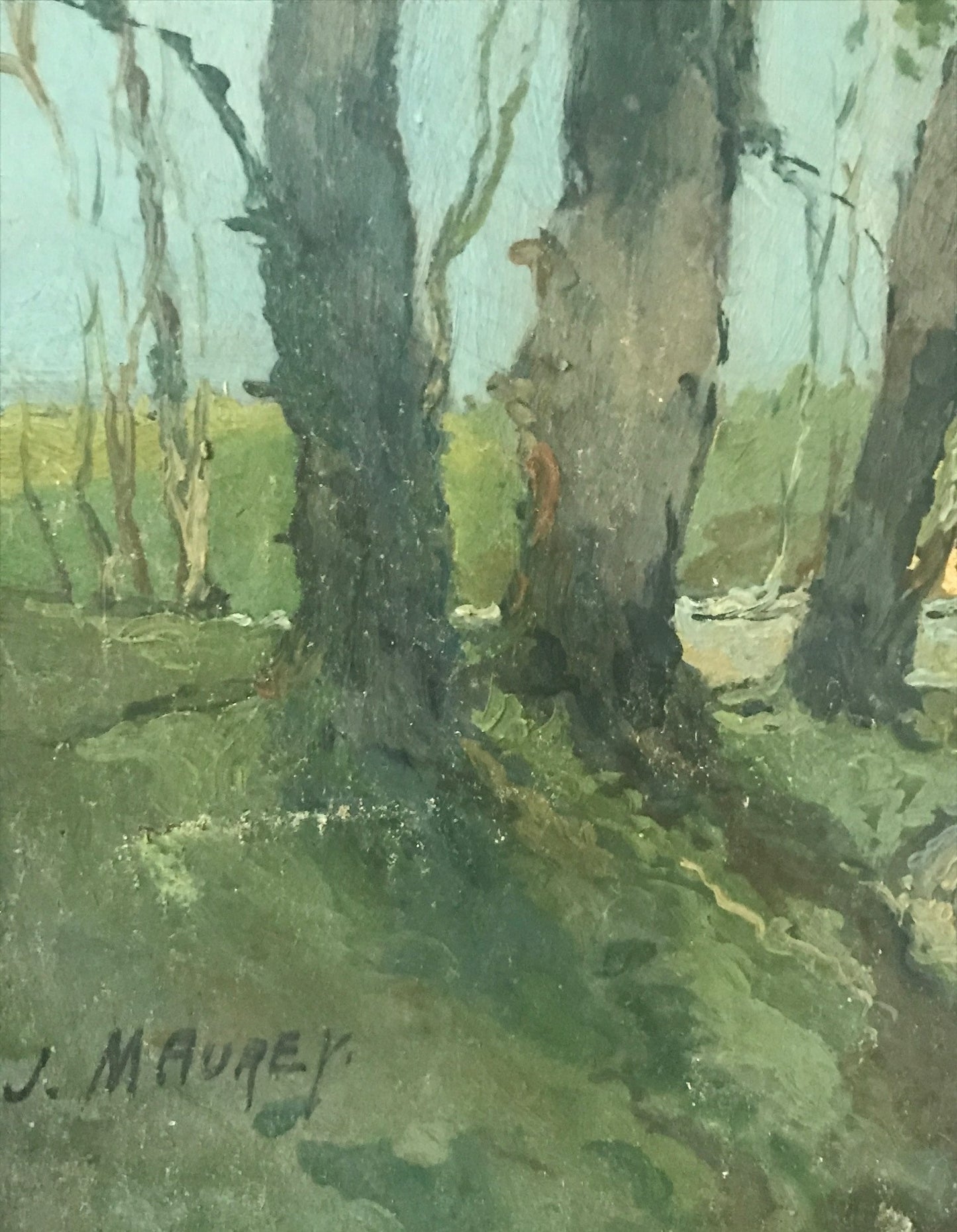 Impressionist Painting of Trees by J. Maurey - Oil on Board Framed