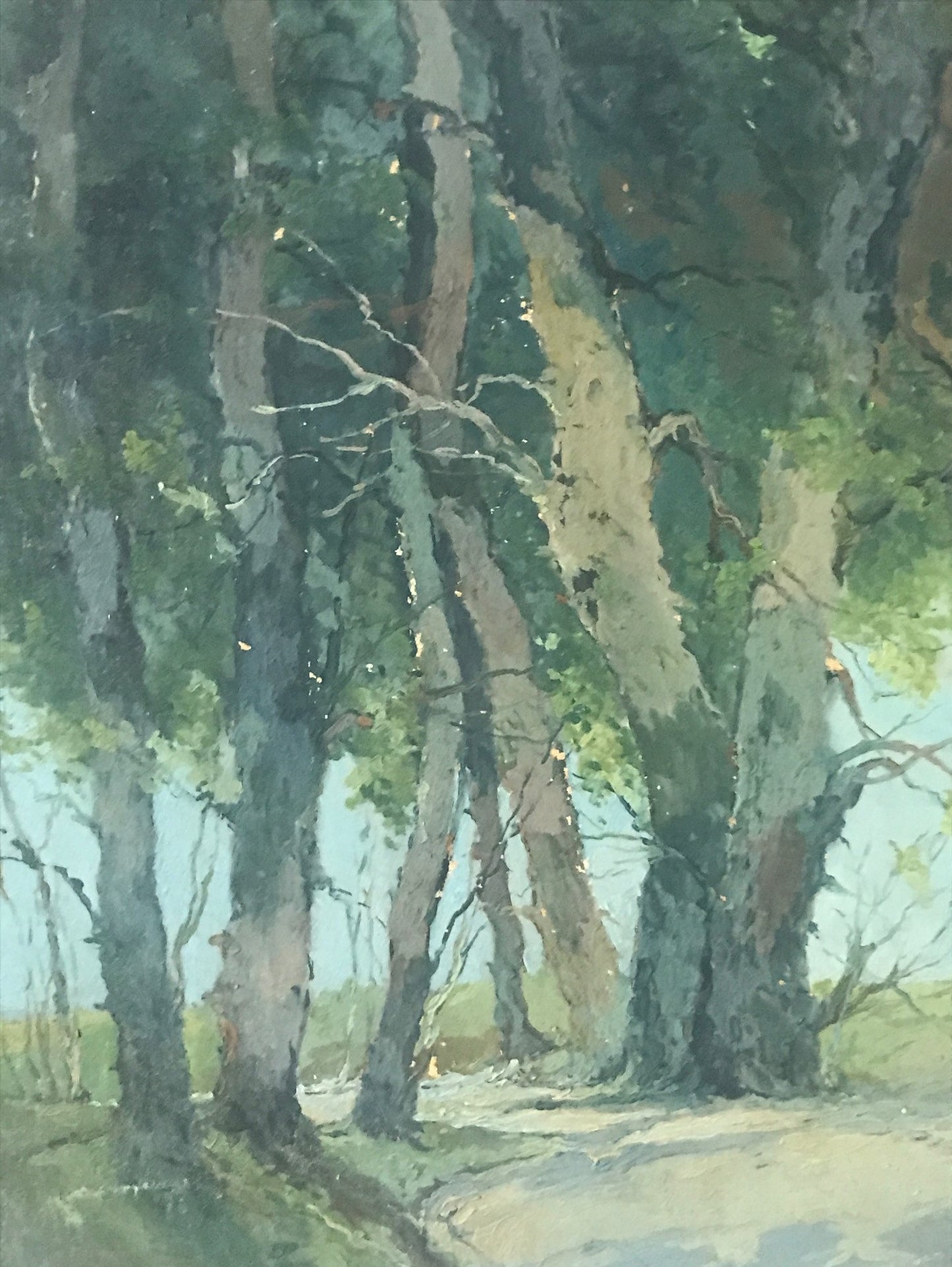 Impressionist Painting of Trees by J. Maurey - Oil on Board Framed