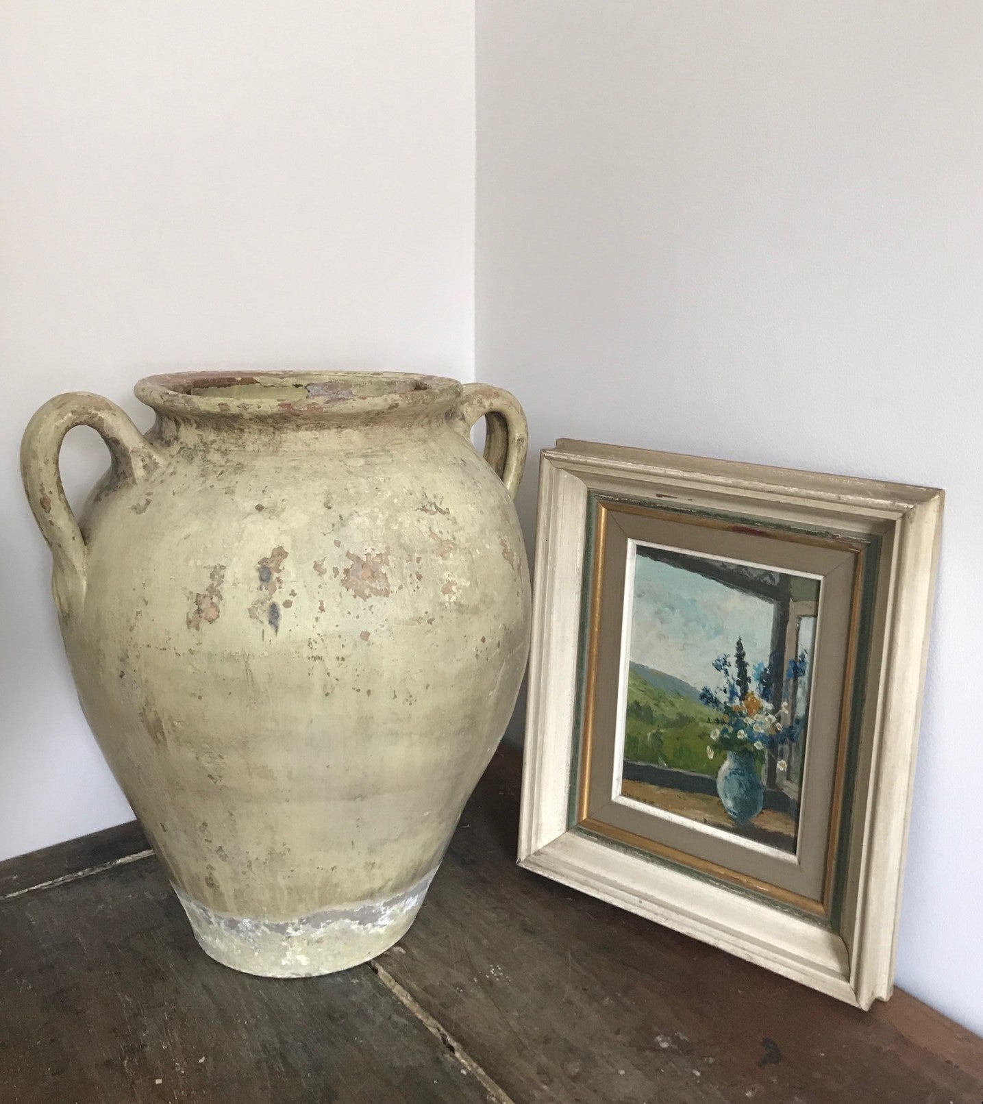 Large French Pale Yellow Olive Jug