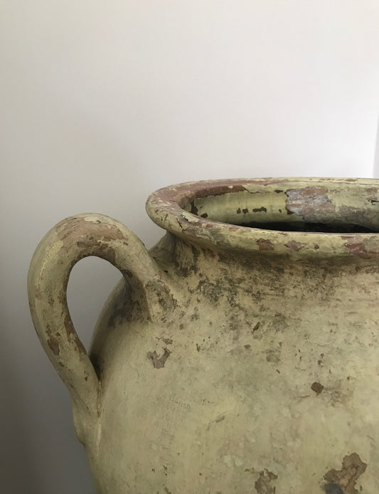 Large French Pale Yellow Olive Jug