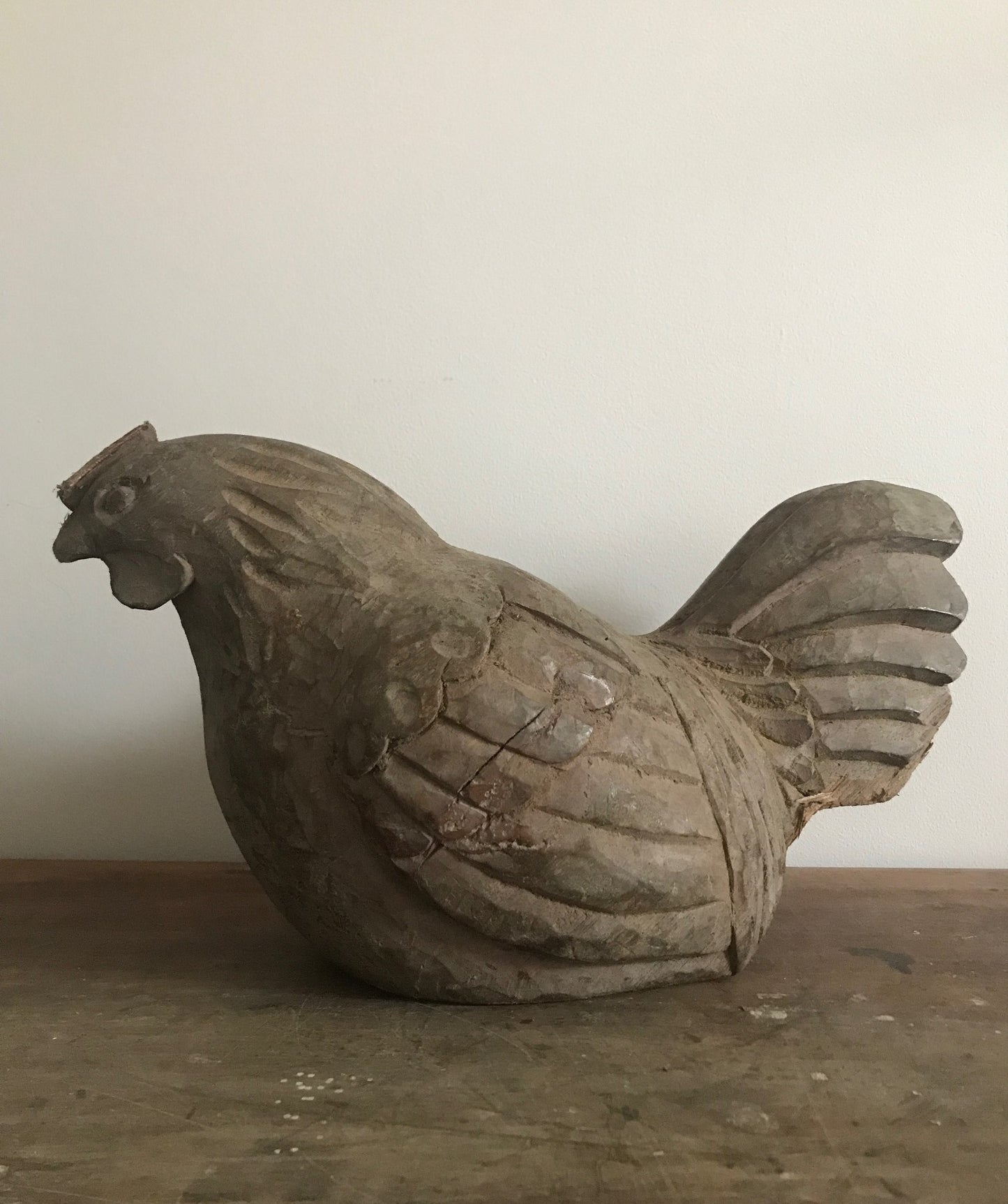 Large French Wooden Papier Mache Sitting Hen