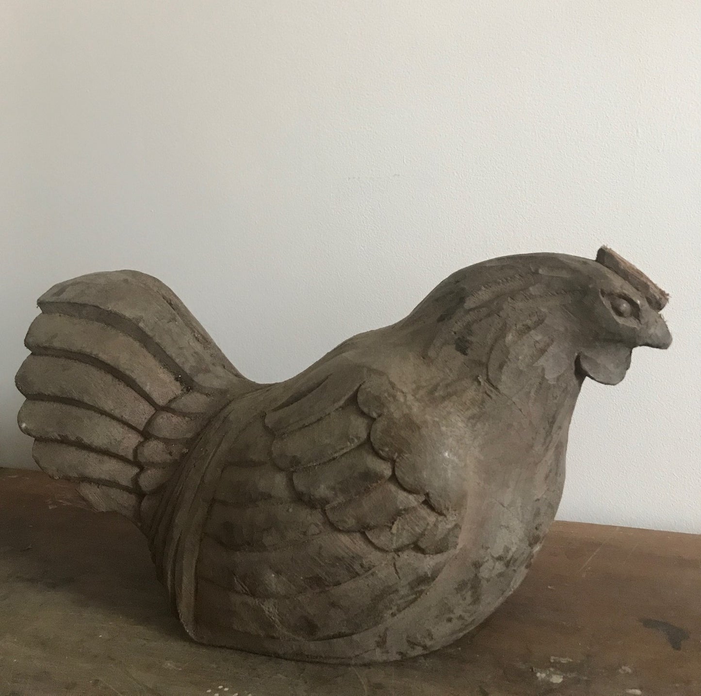 Large French Wooden Papier Mache Sitting Hen