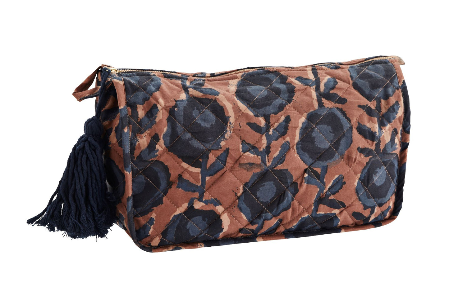 Printed Quilted Washbag with Tassel - Dusty Rose/Blue