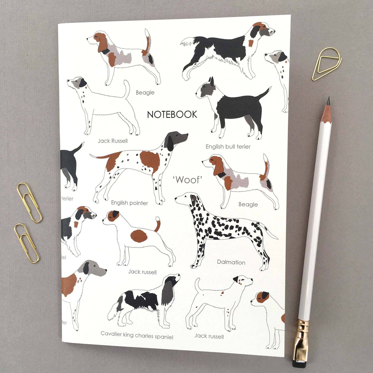 'Woof on Cream' A5 Dog Design Notebook