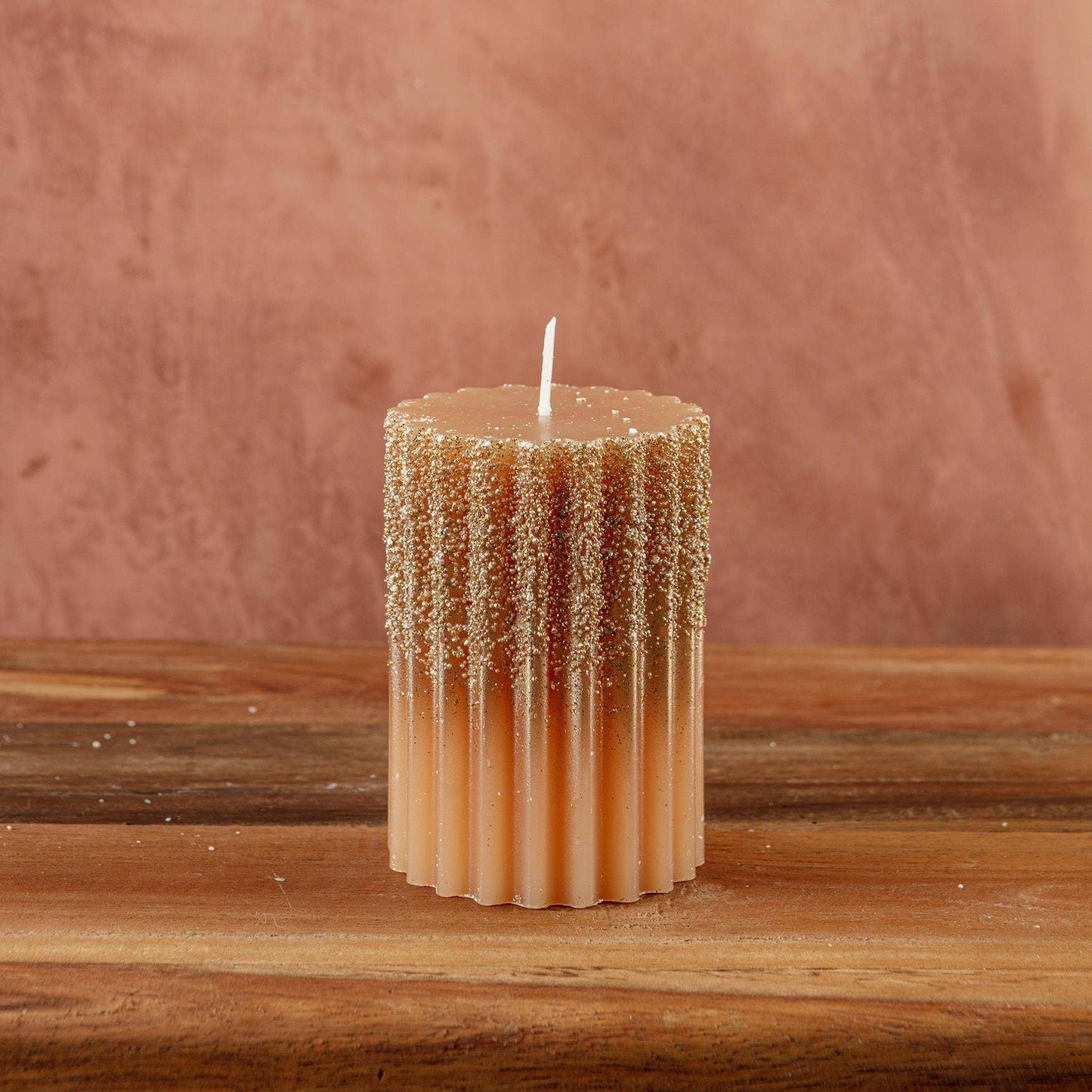 Ribbed Pillar Candle Brown