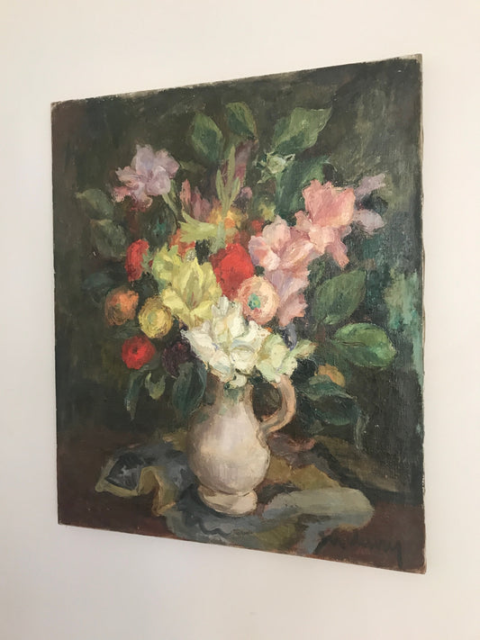 Large French Floral Oil on Canvas