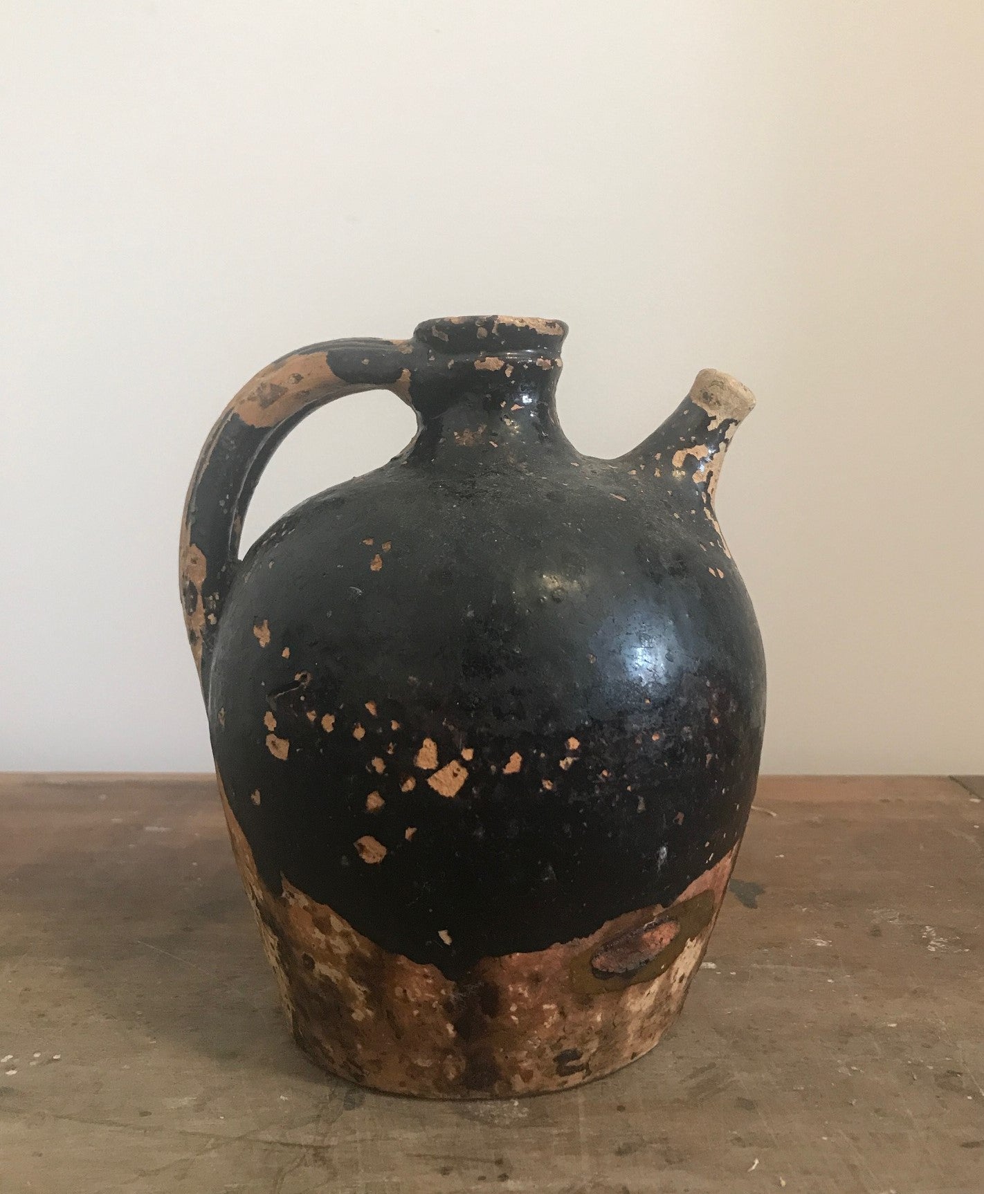 French Antique Black Glazed Oil Pot