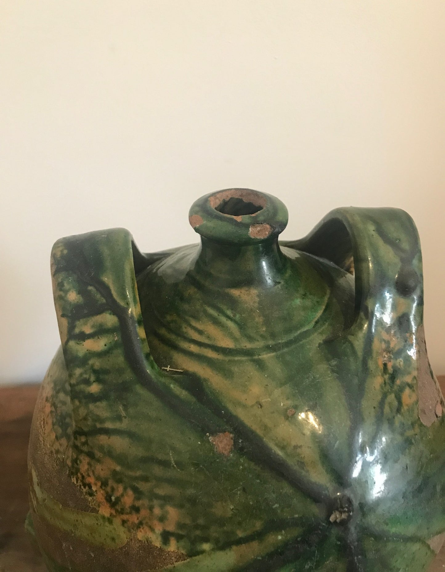 French Green Glazed Antique Stoneware Oil Pot