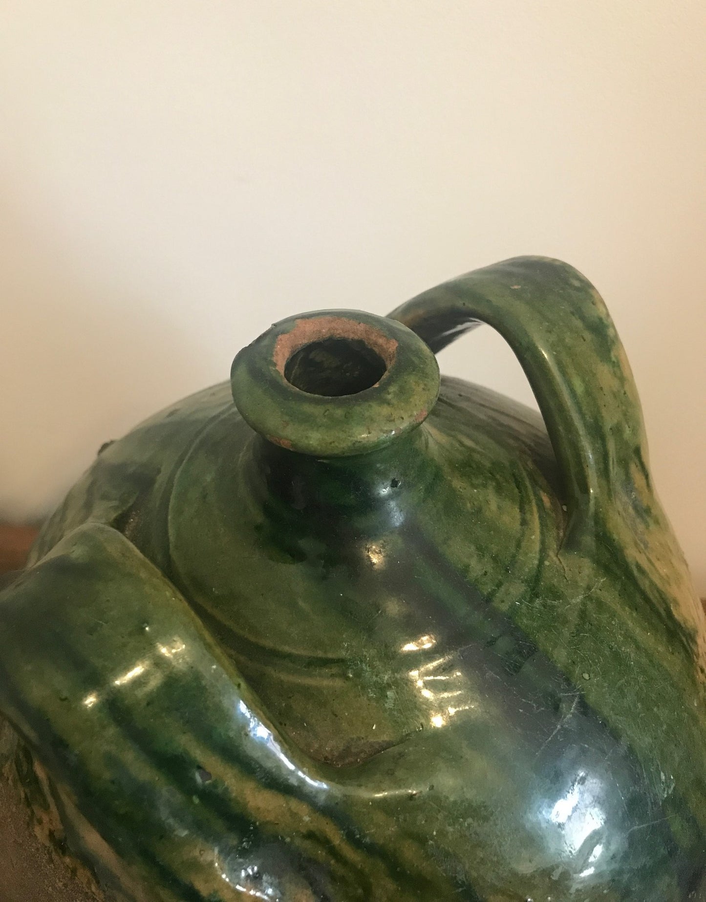 French Green Glazed Antique Stoneware Oil Pot