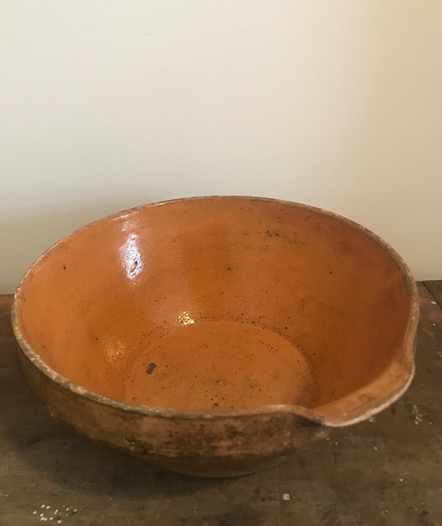 French Antique Terracotta Glazed Lipped Bowl