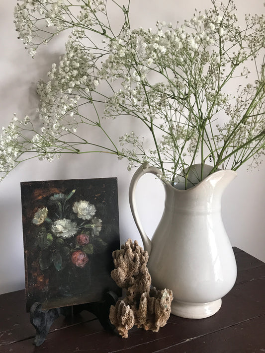 Beautiful Antique French Floral Painting - Oil on Board