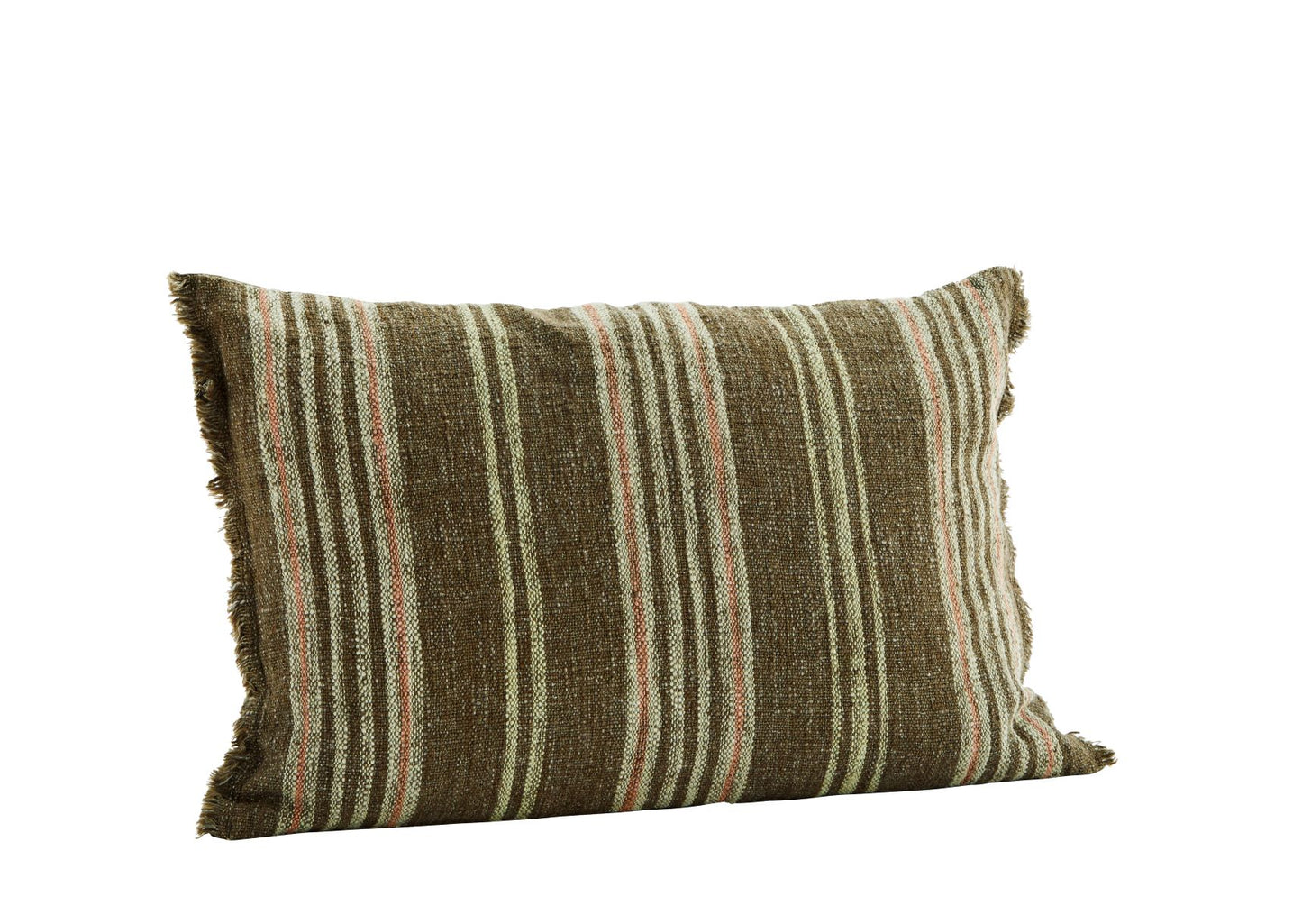 Khaki Striped Cushion Cover with Fringe