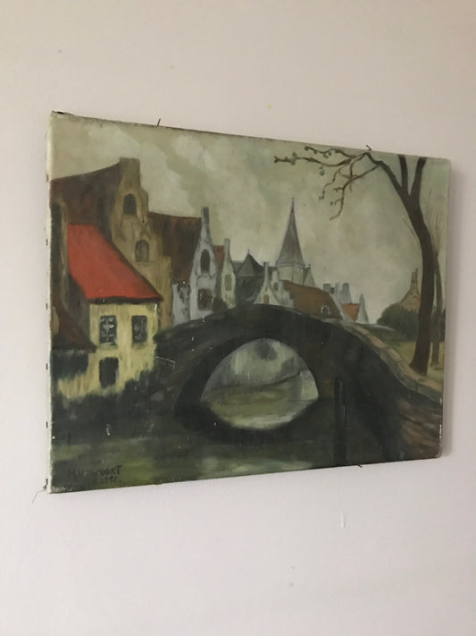 The Bridge - Belgian Oil on Canvas