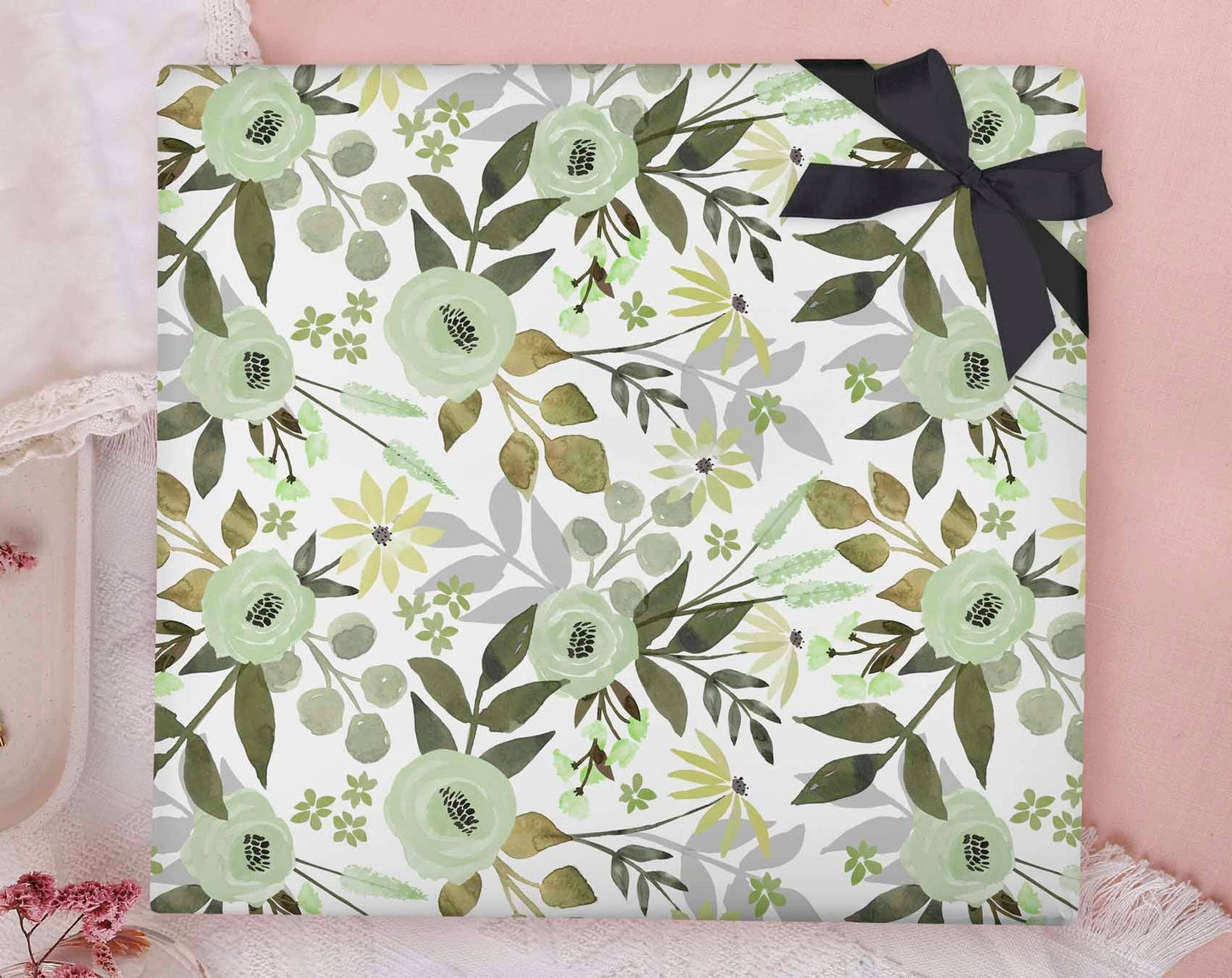 Gift Wrap - Green Floral Wrapping Paper Sheet