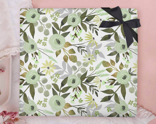 Gift Wrap - Green Floral Wrapping Paper Sheet