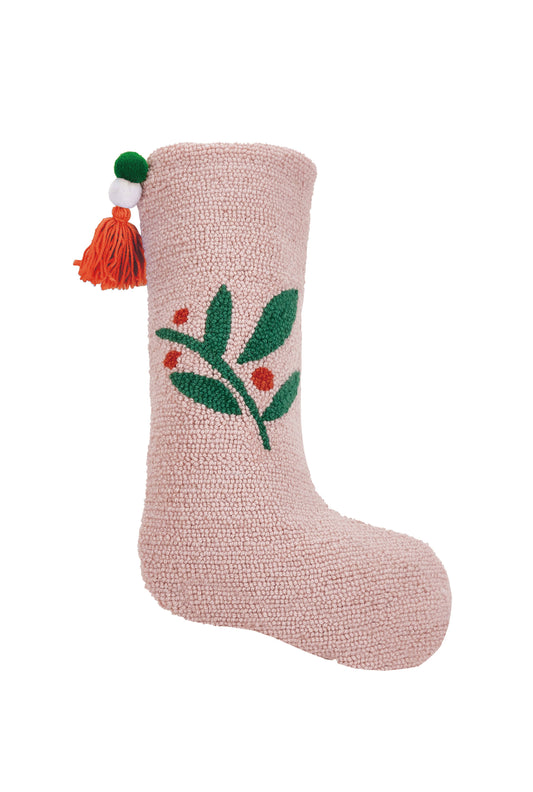 Pink Berries Christmas Stocking With Pom Pom Tassel