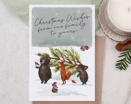 Christmas Wishes From Our Family Greetings Card With Forest Animals