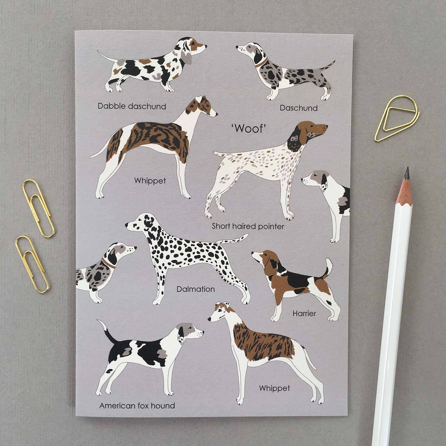 'Woof on Grey' Dog Greetings Card